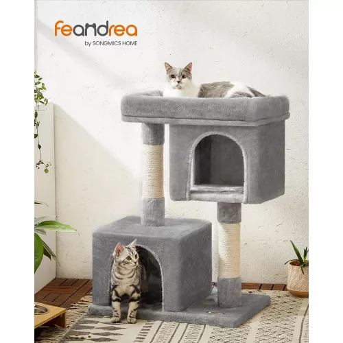 feandrea-stalp-de-zgariat-pentru-pisici-cu-doua-casute-pentru-pisici-gri-84x60x40cm