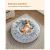 Pat pentru câini pufos, formă rotundă, moale, 60 cm, gri