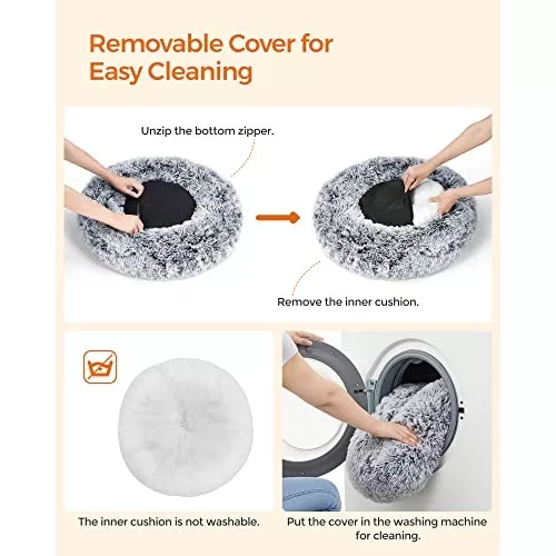 Pat pentru câini pufos, formă rotundă, moale, 60 cm, gri