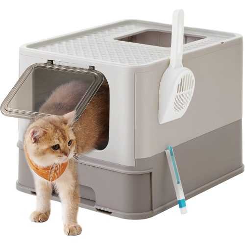 feandrea-cutie-litiera-pentru-pisici-tava-extensibila-gri-maroniu-54x42x38cm