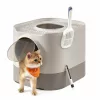 Litiera pentru pisici, cu încuietoare, tavă extensibilă, maro și gri cald 54x42x38cm