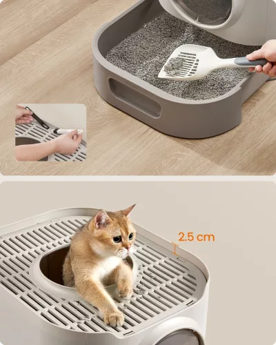Litiera pentru pisici, cu încuietoare, tavă extensibilă, maro și gri cald 54x42x38cm