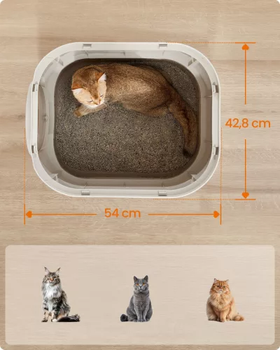 Litiera pentru pisici, cu încuietoare, tavă extensibilă, maro și gri cald 54x42x38cm