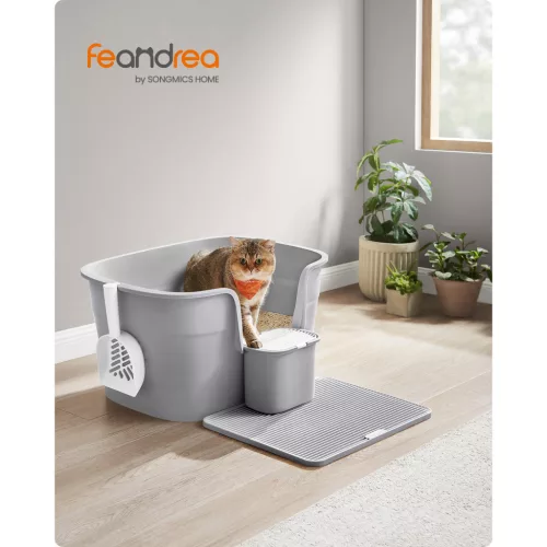 Litiera pentru pisici, cu perete lateral înalt, gri, 54x42x38cm