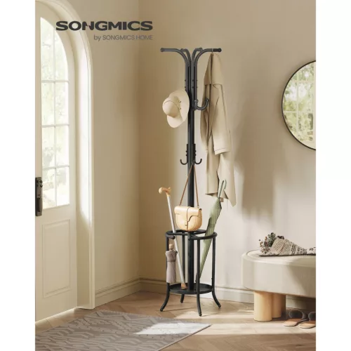 songmics-cuier-haine-metalic-cu-suport-pentru-umbrela-12-carlige-negru-175-cm-inaltime