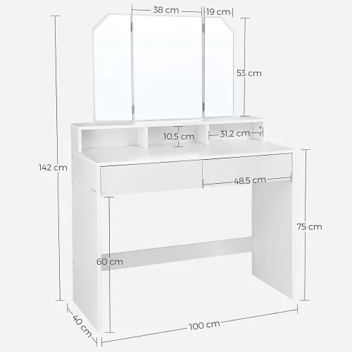 vasagle-masa-de-toaleta-masa-de-machiaj-cu-oglinda-si-sertare-alb-100x40x142cm