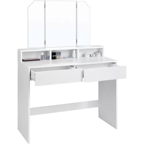 vasagle-masa-de-toaleta-masa-de-machiaj-cu-oglinda-si-sertare-alb-100x40x142cm