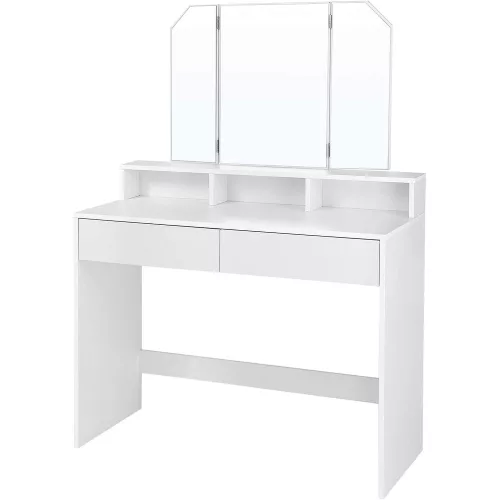 vasagle-masa-de-toaleta-masa-de-machiaj-cu-oglinda-si-sertare-alb-100x40x142cm