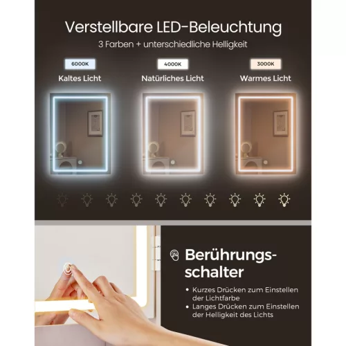 Fésülködőasztal LED-es tükörrel, modern stílus, felhőfehér