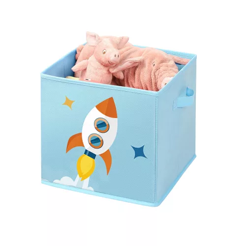 Set de cutii de depozitare, 3 piese, pliabile, cu model spațial, albastru, 30 x 30 x 30 cm