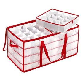   Cutie de depozitare pentru decorațiuni de Crăciun, cub de depozitare cu 128 compartimente, culoare transparentă T 67x34x34cm