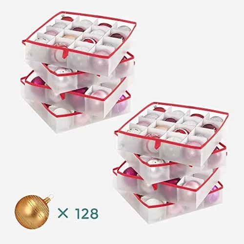 Cutie de depozitare pentru decorațiuni de Crăciun, cub de depozitare cu 128 compartimente, culoare transparentă T 67x34x34cm