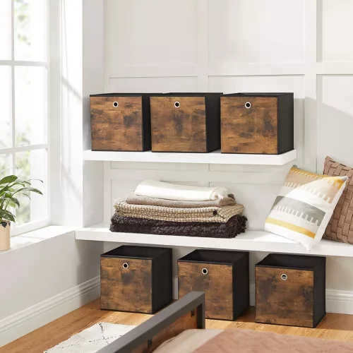 Cutii de depozitare pliabile 6 buc, rustice maro și negru 30x30x30cm