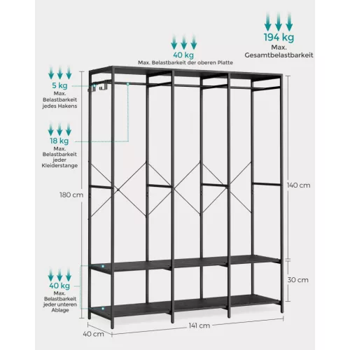 songmics-cuier-dulap-deschis-cu-rafturi-negru-141x40x180cm