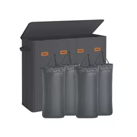   Coș de rufe, cu 4 compartimente, 210 L, cu capac, gri închis, 84 x 33 x 75 cm