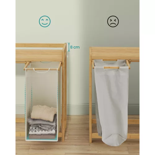 Coș de rufe din bambus cu 2 compartimente, 2x50 L