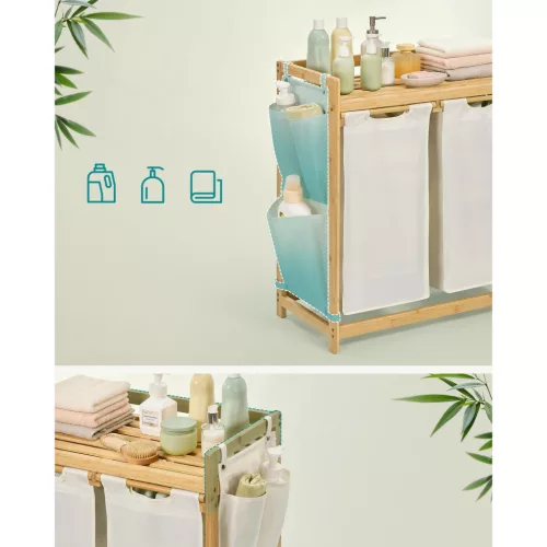 Coș de rufe din bambus cu 2 compartimente, 2x50 L