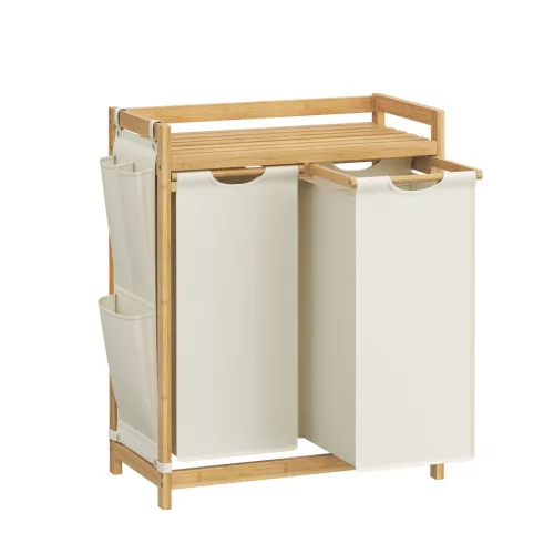 Coș de rufe din bambus cu 2 compartimente, 2x50 L