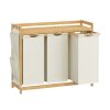 Bambusz szennyeskosár 3 rekesszel, 3x50 L