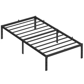   Cadru de pat, pentru o persoană, metal, cu spațiu de depozitare sub pat, pentru saltea 90 x 200 cm, negru