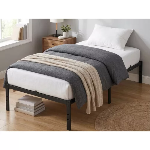 Cadru de pat, pentru o persoană, metal, cu spațiu de depozitare sub pat, pentru saltea 90 x 200 cm, negru