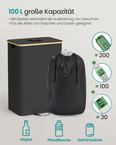 Szelektív hulladékgyűjtő pet palackoknak, 100 L, fekete