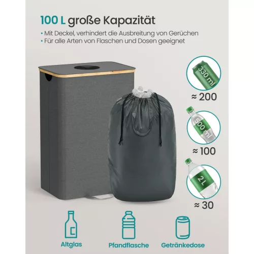 Coș de gunoi selectiv pentru sticle PET, 100L, gri