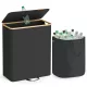 Coș pentru colectarea sticlelor, coș de gunoi selectiv, 140 l, cu capac, cu margine din bambus, negru