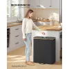 Coș pentru colectarea sticlelor, coș de gunoi selectiv, 140 l, cu capac, cu margine din bambus, negru