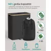 Coș pentru colectarea sticlelor, coș de gunoi selectiv, 140 l, cu capac, cu margine din bambus, negru