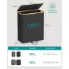 Coș pentru colectarea sticlelor, coș de gunoi selectiv, 140 l, cu capac, cu margine din bambus, negru