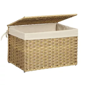   Rattan stílusú tárolódoboz, 65L, dekoratív, természetes