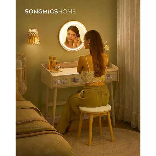 songmics-masa-de-toaleta-cu-oglinda-3-sertare-efect-rattan-iluminare-reglabila-in-3-nuante