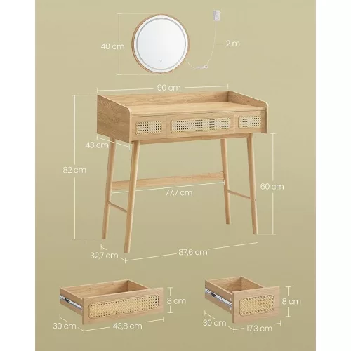 songmics-masa-de-toaleta-cu-oglinda-3-sertare-efect-rattan-iluminare-reglabila-in-3-nuante