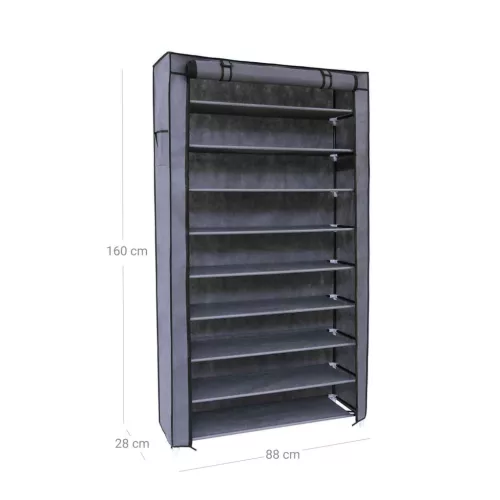 Dulap pentru pantofi, 10 niveluri, cu capac anti-praf, gri 88x28x160cm