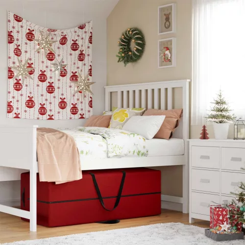 Karácsonyfás tárolótáska, vízálló, 600D Oxford anyag, piros