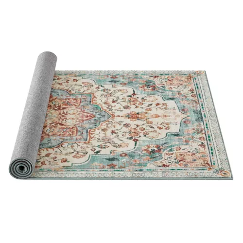 Covor 120 x 170 cm, lavabil, antiderapant, albastru-turcoaz