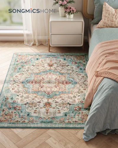Covor 120 x 170 cm, lavabil, antiderapant, albastru-turcoaz